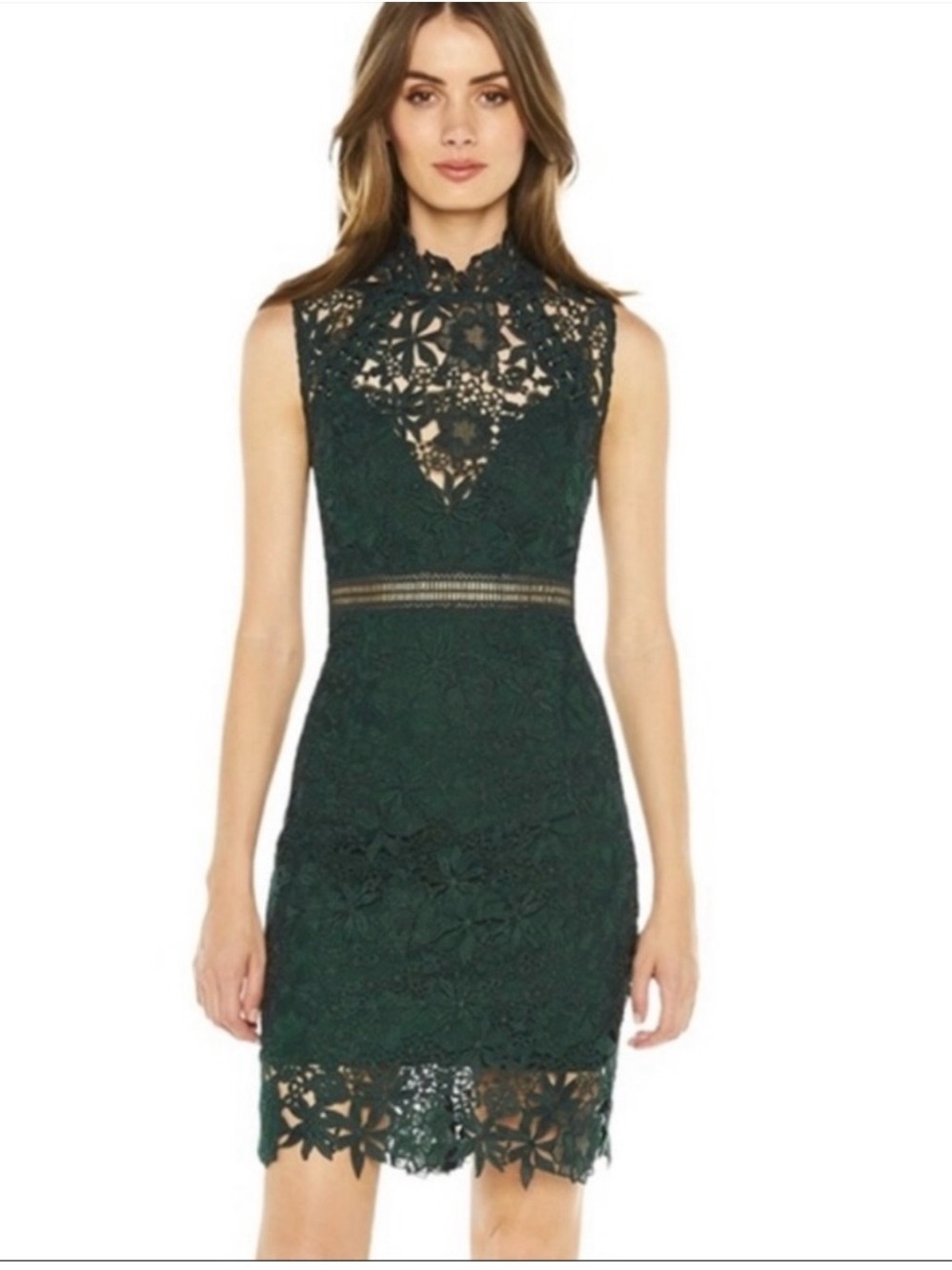Bardot Special Occassion Lace Midi Hunter Green Dress Sz 10/L